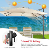 360 Rotation 8-Rib Cantilever Umbrella with 3 Tilt Settings for Garden and Cafe-Beige