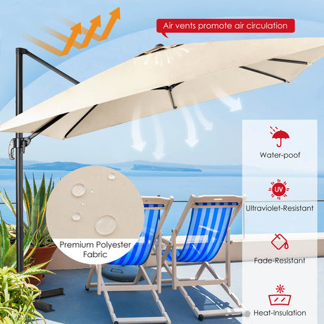 360 Rotation 8-Rib Cantilever Umbrella with 3 Tilt Settings for Garden and Cafe-Beige