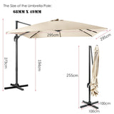 360 Rotation 8-Rib Cantilever Umbrella with 3 Tilt Settings for Garden and Cafe-Beige