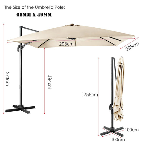 360 Rotation 8-Rib Cantilever Umbrella with 3 Tilt Settings for Garden and Cafe-Beige