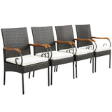 Set of 2/4 Outdoor PE Wicker Chair with Acacia Wood Armrests-Set of 2