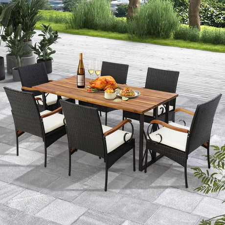 Set of 2/4 Outdoor PE Wicker Chair with Acacia Wood Armrests-Set of 2