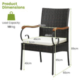 Set of 2/4 Outdoor PE Wicker Chair with Acacia Wood Armrests-Set of 2
