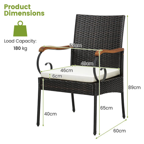 Set of 2/4 Outdoor PE Wicker Chair with Acacia Wood Armrests-Set of 2