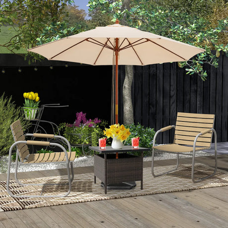 Patio Square Wicker Side Table with Umbrella Hole for Yard Garden Poolside