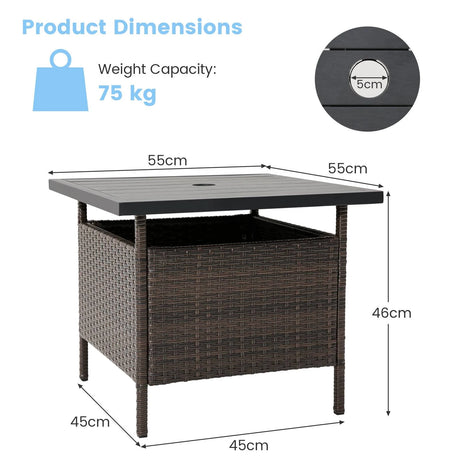 Patio Square Wicker Side Table with Umbrella Hole for Yard Garden Poolside