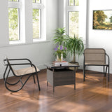 Patio Square Wicker Side Table with Umbrella Hole for Yard Garden Poolside