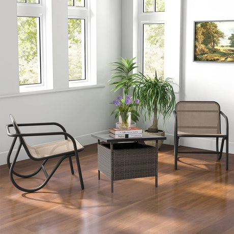 Patio Square Wicker Side Table with Umbrella Hole for Yard Garden Poolside