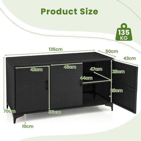 318 L Patio Wicker Storage Cabinet Deck Box with Removable Shelves-Black