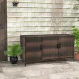 318 L Patio Wicker Storage Cabinet Deck Box with Removable Shelves-Brown