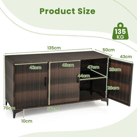 318 L Patio Wicker Storage Cabinet Deck Box with Removable Shelves-Brown