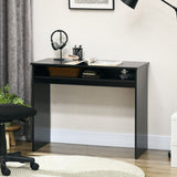 HOMCOM Modern Computer Desk, Home Office Table, Small Writing Desk with Storage Shelf, 90 x 50cm, Black Wood Grain