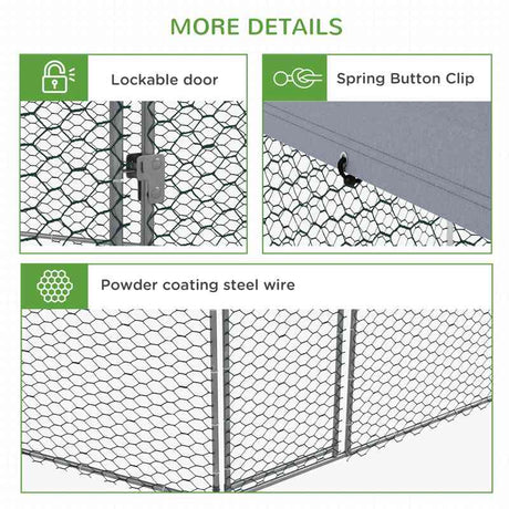 PawHut Chicken Coop for 10-15 Chickens, Hens, Rabbits, Ducks, Outdoor Garden Chicken Run, 4 x 3.5 x 2.6m