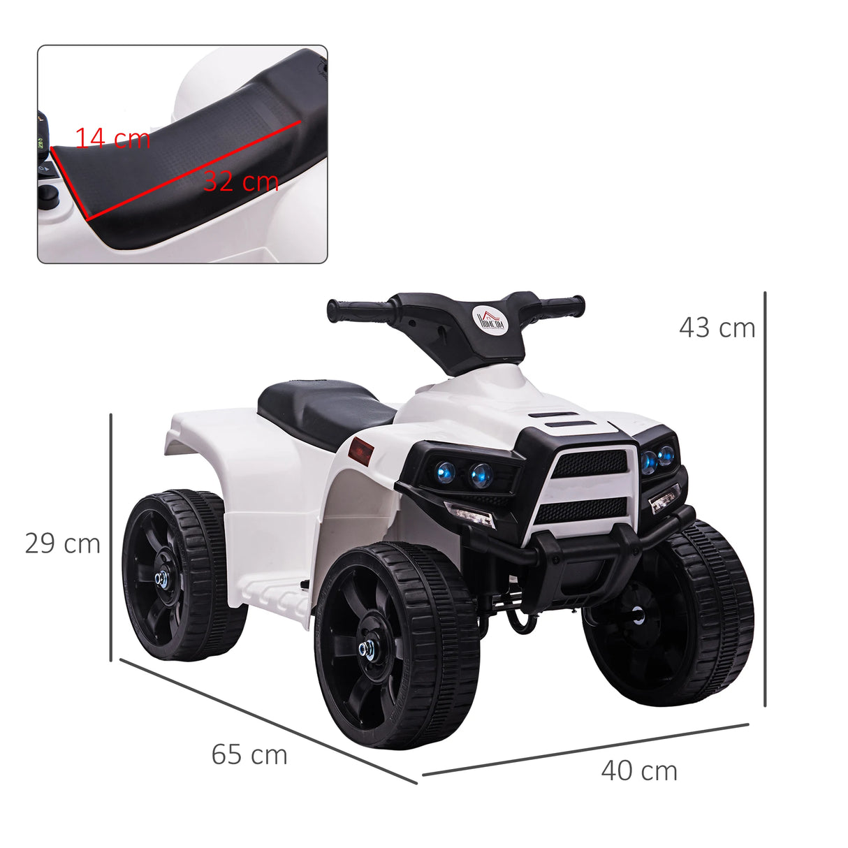 HOMCOM 6V Kids Electric Ride on Car, ATV Toy, Quad Bike with Headlights, Horn, for Toddlers 18-36 Months White