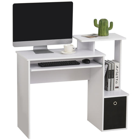 HOMCOM Computer Desk with Sliding Keyboard Tray Storage Drawer Shelf Home Office Workstation White