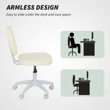 Vinsetto Vanity Office Chair, PU Leather Computer Chair for Home, with Adjustable Height, Armless, Swivel Wheels, Cream