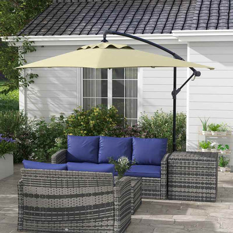 Outsunny 3m Square Canopy Cantilever Parasol, with Cross Base - Beige