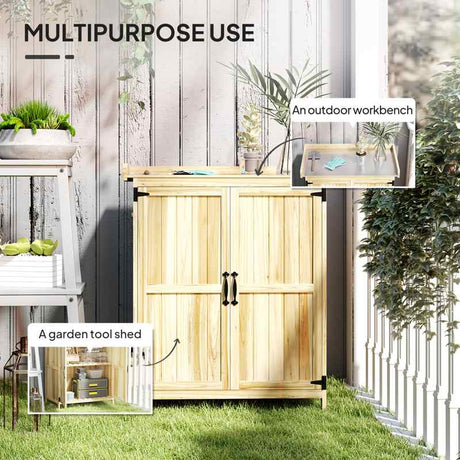 Outsunny 43 x 74cm Fir Wood Shed, with Metal Worktop - Natural Finish