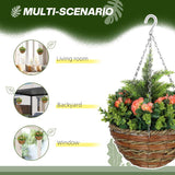 Outsunny Pack of 2 Faux Plant Artificial Lisianthus Flowers Hanging Planter with Basket for Indoor Outdoor Decoration, Orange