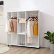 HOMCOM Open Wardrobe Double Mobile Storage Shelves Organizer W/6 Wheels-White