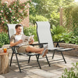 Outsunny Reclining Garden Chairs Set of 2, 5-Position Folding Sun Loungers with High Back, Retractable Footrest, Light Grey
