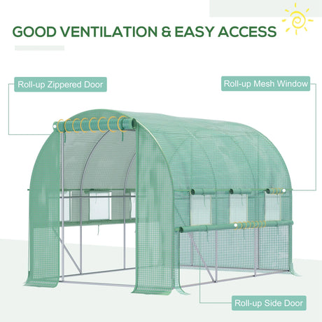 Outsunny Walk-in Polytunnel Greenhouse Green House with Roll-up Sidewalls, UV-resistant PE Cover, 3 x 2 x 2m, Green