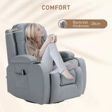 HOMCOM Massage Recliner Chair with 8 Vibration & Heat, PU Leather Recliner Armchair with Cup Holders and Side Pockets, Manual Reclining Chair with Remote, 360 Swivel, Rocking, Light Grey