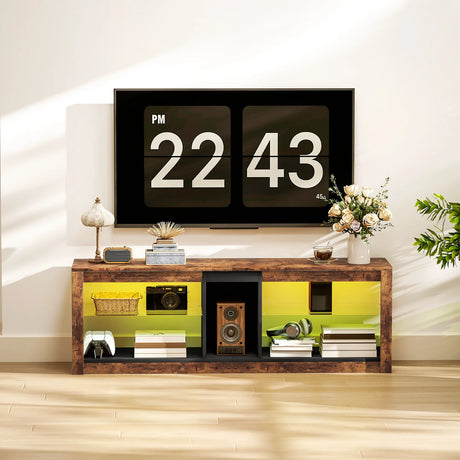 HOMCOM TV Stand Cabinet with LED Lights and Remote Control for TVs up to 65", Entertainment Centre with Storage Shelves and Compartment, Rustic Brown