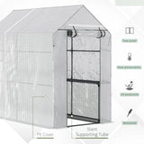Outsunny Walk In Greenhouse with 2-Tier Shelves, Roll up Zip Panel Door, Garden Polytunnel Steeple Grow House for Outdoor, 6 x 4 x 6ft White