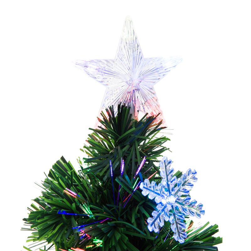 HOMCOM 4FT Green Fibre Optic Artificial Christmas Tree Xmas Colourful LED Scattered Tree with Snowflakes Ornaments Fireproofing