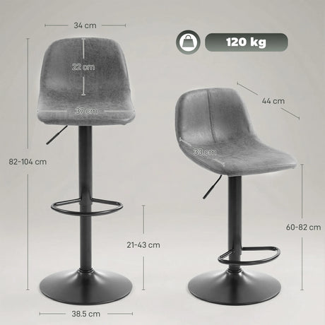 HOMCOM Bar Stools Set of 2, Modern Swivel Barstools with Footrest for Kitchen Island and Dining Room, Grey