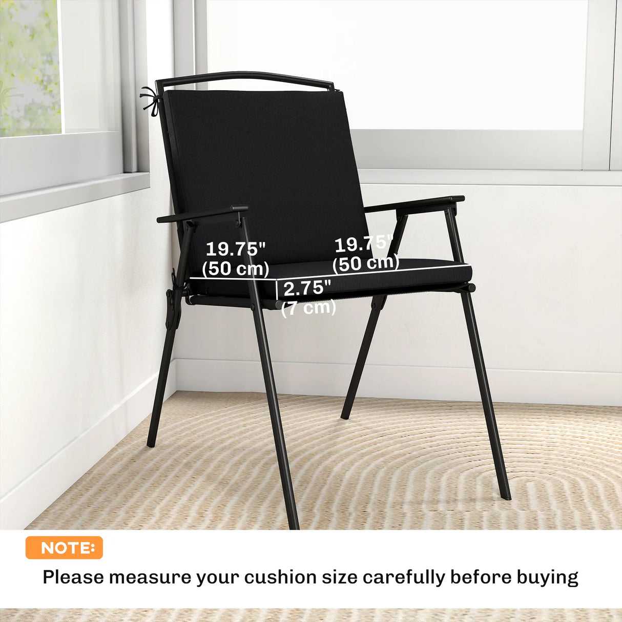 Outsunny Outdoor Seat Cushions Set of 2 with Ties, Waterproof Garden Seat Pads, Black
