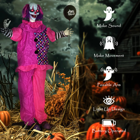 Outsunny 5273 Scary Animated Clown Decoration - Pink/Purple