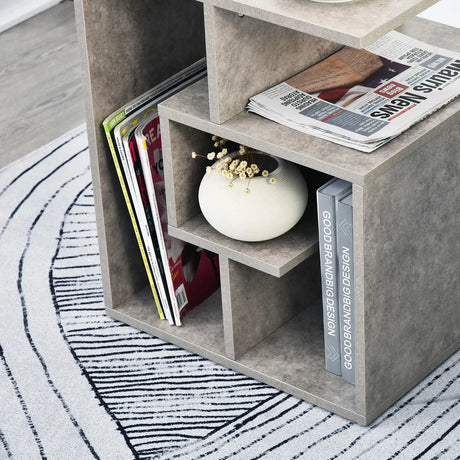 HOMCOM Side Table, 3 Tier End Table with Open Storage Shelves for Living Room, Bedroom, Set of 2, Cement Colour