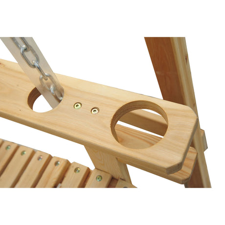 Outsunny 2 Seater Garden Swing Seat, Wooden Swing Chair Bench with Cup Holders for Outdoor Porch Patio, Natural