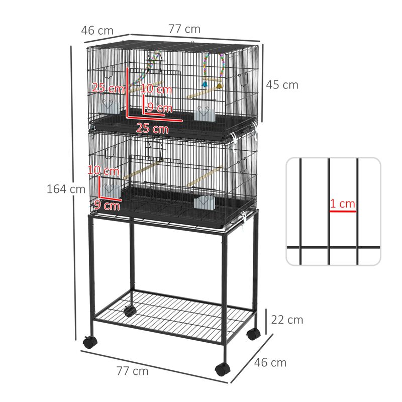 PawHut Two-Tier Bird Cage on Wheels, with Stand, for Small Birds