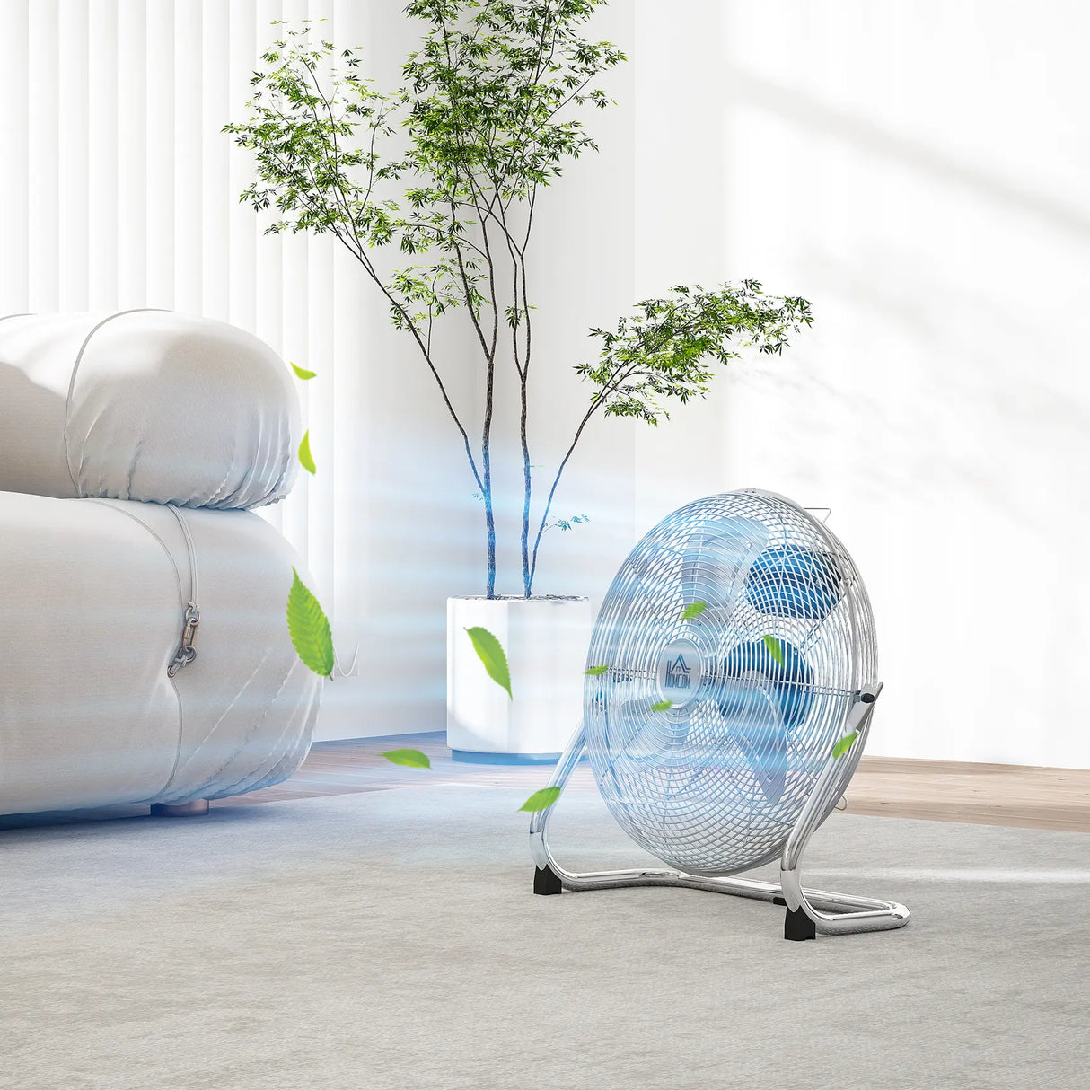 HOMCOM Metal Floor Fan with 3 Speeds & 120 Adjustable Tilt - Silver Tone