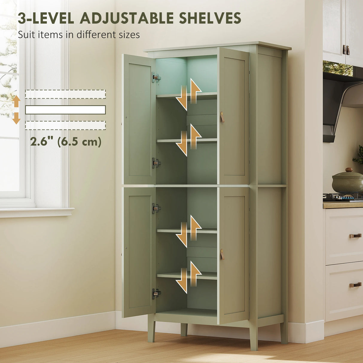 HOMCOM Tall Pantry Cupboard with Motion Sensor LED Light - Green