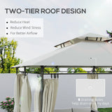 Outsunny 3 x 4m Metal Frame, Two-Tier Roof Gazebo - Cream White