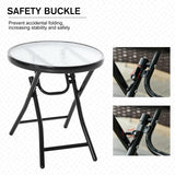 Outsunny Foldable Garden Table, Round Folding Table with Glass Tabletop and Safety Buckle for Patio, Garden, Outdoor, Indoor, Black