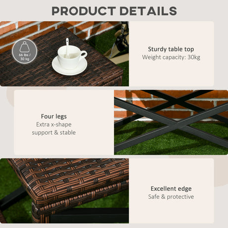 Outsunny PE Rattan Garden Side Table, Outdoor Coffee Table with X-Shape Frame, Mixed Brown