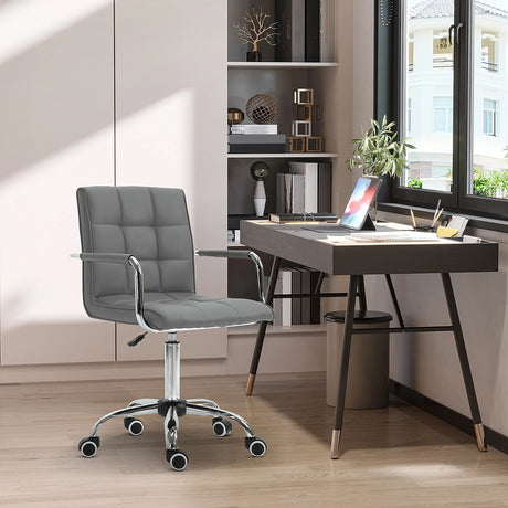 Vinsetto PU Leather Home Office Desk Chair, Computer Chair with Mid Back, Arm, Swivel Wheels, Adjustable Height, Grey
