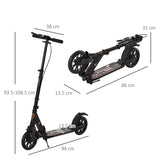 HOMCOM Adult Teens Kick Scooter Foldable Height Adjustable Aluminium Ride On Toy for 14+ w/ Rear Wheel & Hand Brake, 200mm Big Wheels, Shock Mitigation System - Black