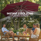 Outsunny 3 m Garden Cantilever Parasol with LED Solar Light, Round Overhanging Umbrella with 360 Rotation, Cover, Wine Red