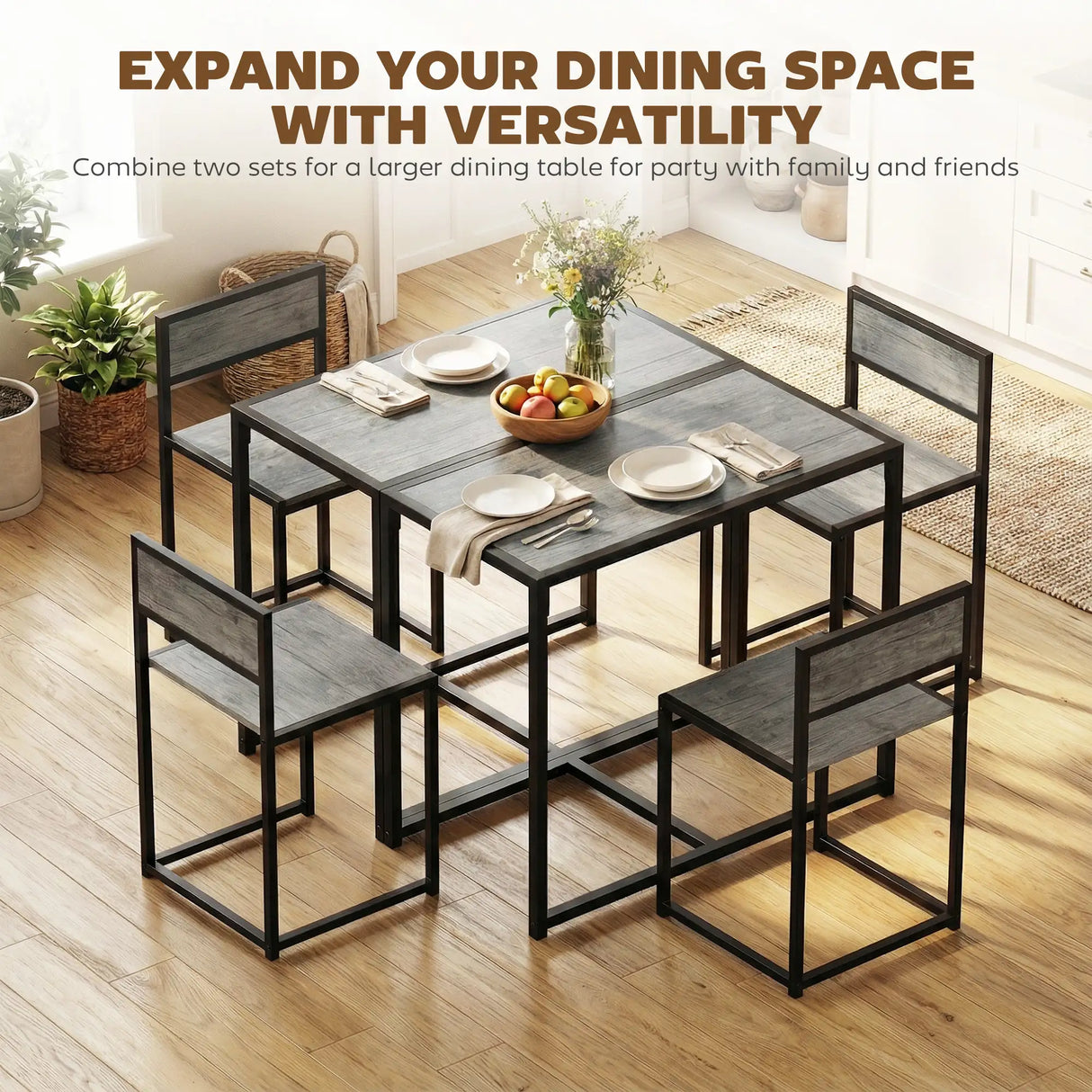 HOMCOM 3 Piece Table Stool Set - Charcoal Grey Wood-Effect