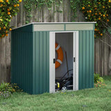 Outsunny 6.5 x 4FT Galvanised Metal Shed with Foundation Kit, Lockable Tool Garden Shed with Double Sliding Doors, Vents, Green