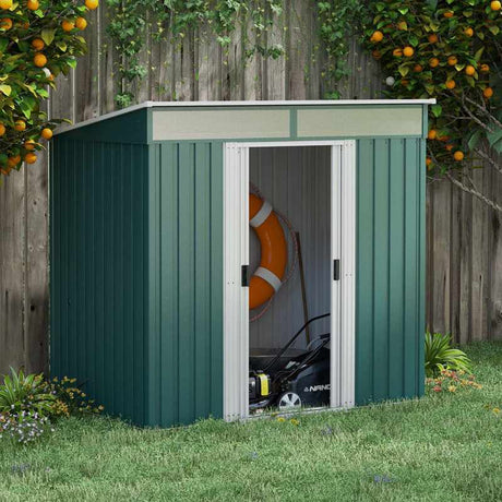 Outsunny 6.5 x 4FT Galvanised Metal Shed with Foundation Kit, Lockable Tool Garden Shed with Double Sliding Doors, Vents, Green