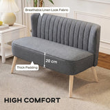 HOMCOM 117cm Loveseat Sofa Upholstered Small 2 Seater Sofa with Thick Padded Seat and Rubber Wood Legs, Grey