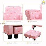 HOMCOM Toddler Chair Children's Armchairs Wood Frame w/ Footrest Anti-Slip Legs High Back Arms for Bedroom Playroom Cute Cloud Star Pink