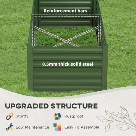 Outsunny Raised Beds for Garden, Galvanised Steel Outdoor Planters with Multi-reinforced Rods, 180 x 90 x 59 cm, Green